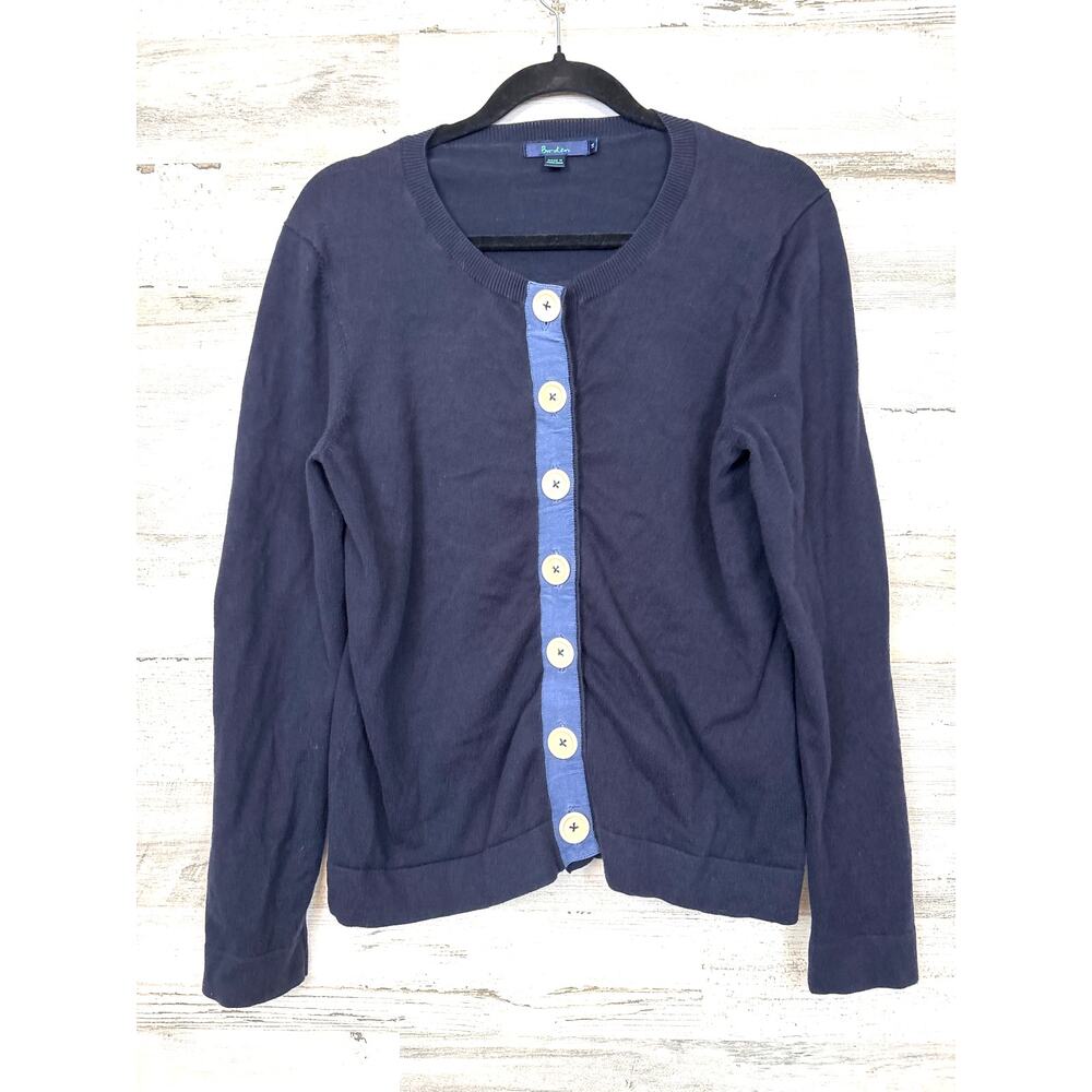 Boden Womens 14 Navy Blue Contrast Button Up Cardigan Sweater Preppy